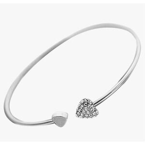 Silver Tone Bangle Bracelet Heart Rhinestone Cuff Fashion Jewelry Women